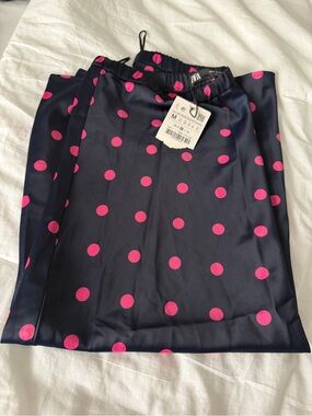 Zara Navy Skirt with Bright Pink Polka Dots